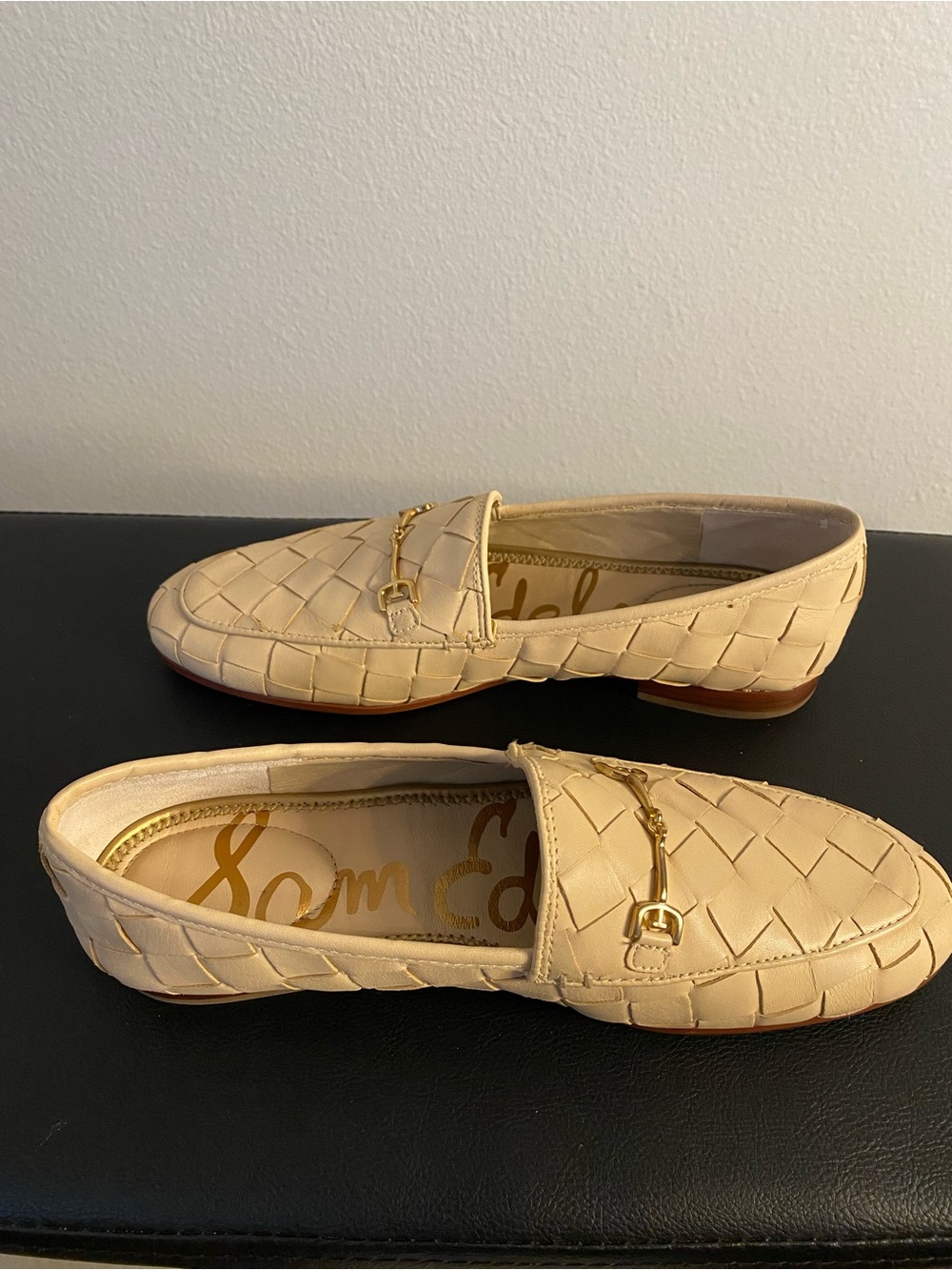 Sam Edelman womans Woven Leather Loafers in Cream with Gold Bit - Picture 4 of 12